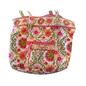 Vera Bradley Pink Floral Quilted Tote Bag 15" MCM Retro Mod Daisy Purse